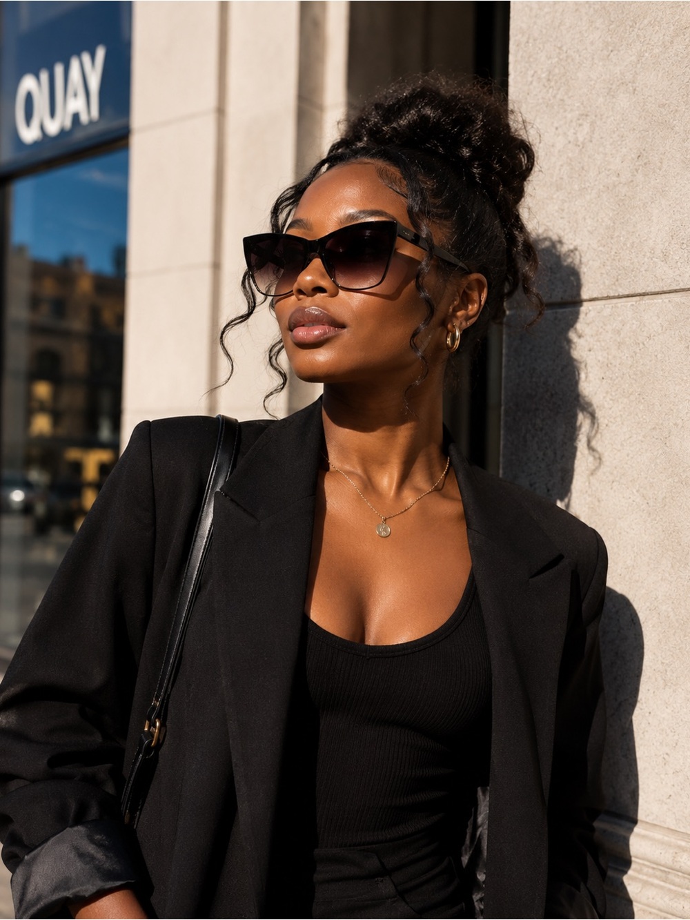 Quay Australia Black Frame Sunglasses with Brown Gradient Lenses